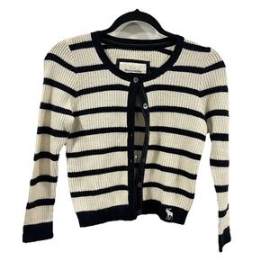 Abercrombie & Fitch Y2K Striped Cropped Cardigan Sweater Navy Cream Size Small